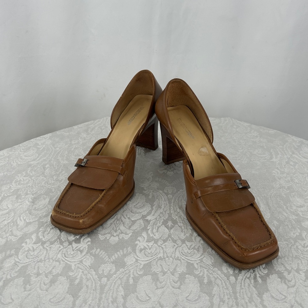 Vintage Worthington Brown Leather Heeled Shoes with Loafer Design